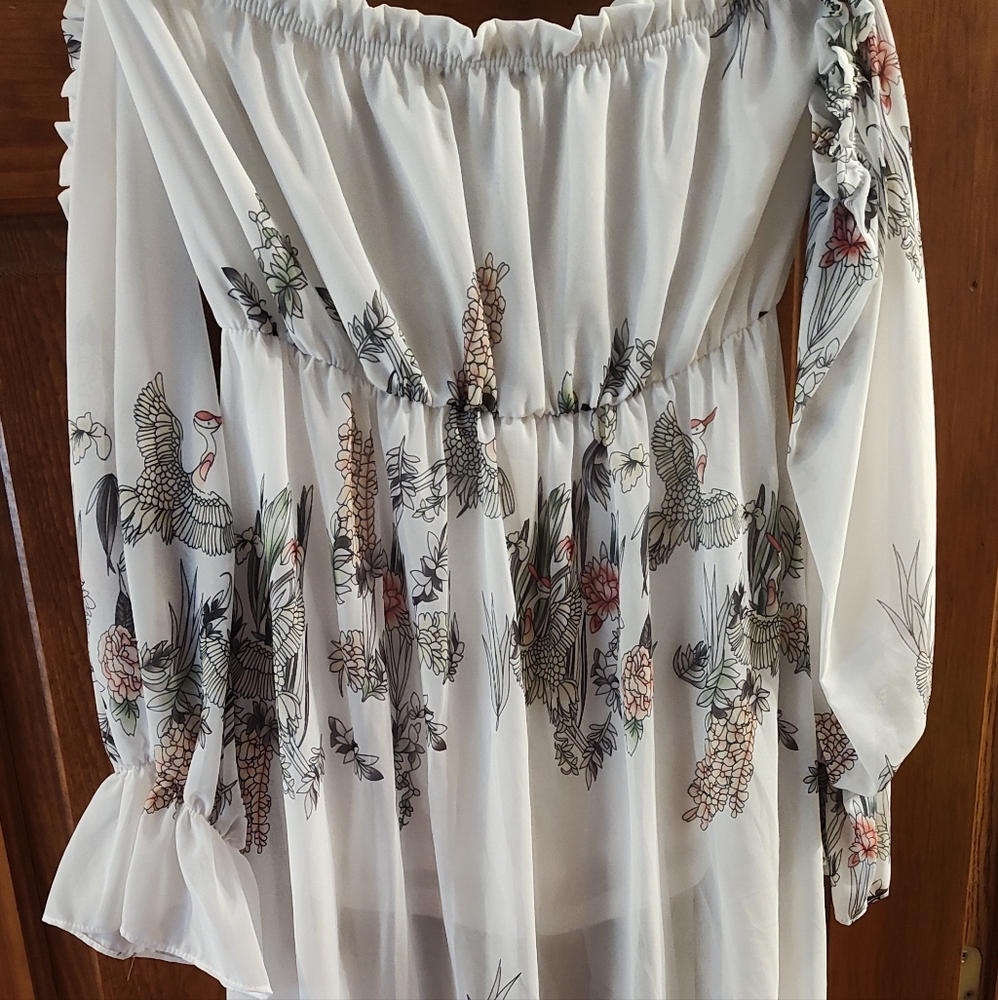 Off shoulder romper with sheer overlay